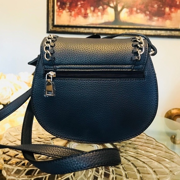 Leather Crossbody Purse w/ Silver Chain Trim - Picture 2 of 2